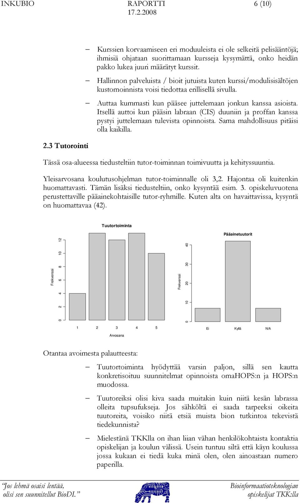 Hallinnon palveluista / bioit jutuista kuten kurssi/modulisisältöjen kustomoinnista voisi tiedottaa erillisellä sivulla. Auttaa kummasti kun pääsee juttelemaan jonkun kanssa asioista.