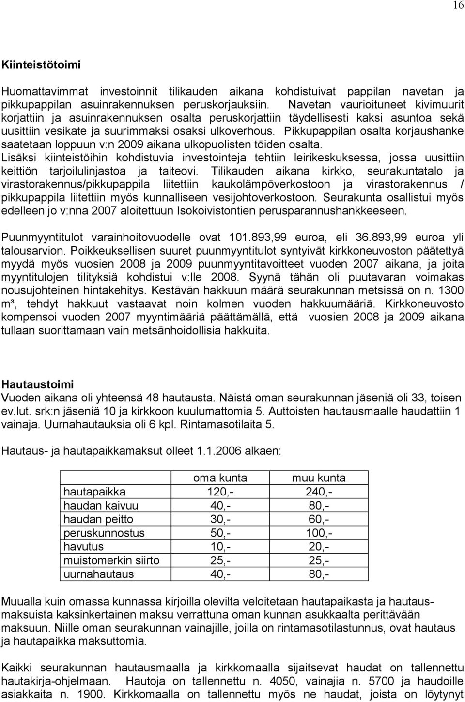 Pikkupappilan osalta korjaushanke saatetaan loppuun v:n 2009 aikana ulkopuolisten töiden osalta.