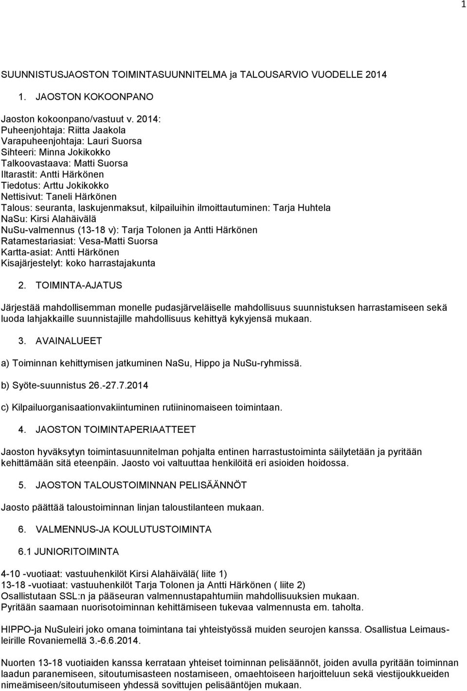 Härkönen Talous: seuranta, laskujenmaksut, kilpailuihin ilmoittautuminen: Tarja Huhtela NaSu: Kirsi Alahäivälä NuSu-valmennus (13-18 v): Tarja Tolonen ja Antti Härkönen Ratamestariasiat: Vesa-Matti