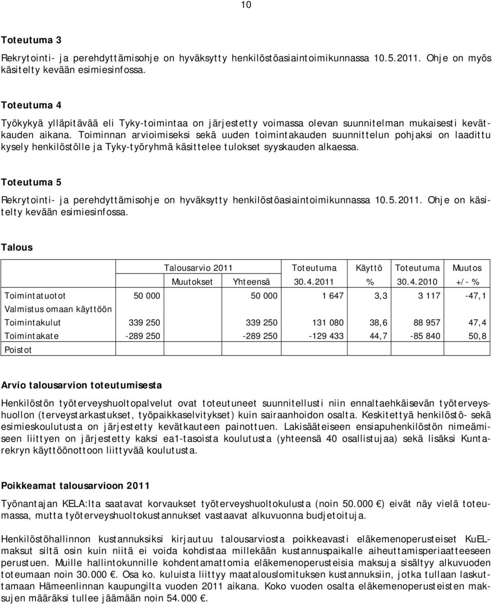 Toiminnan arvioimiseksi sekä uuden toimintakauden suunnittelun pohjaksi on laadittu kysely henkilöstölle ja Tyky-työryhmä käsittelee tulokset syyskauden alkaessa.