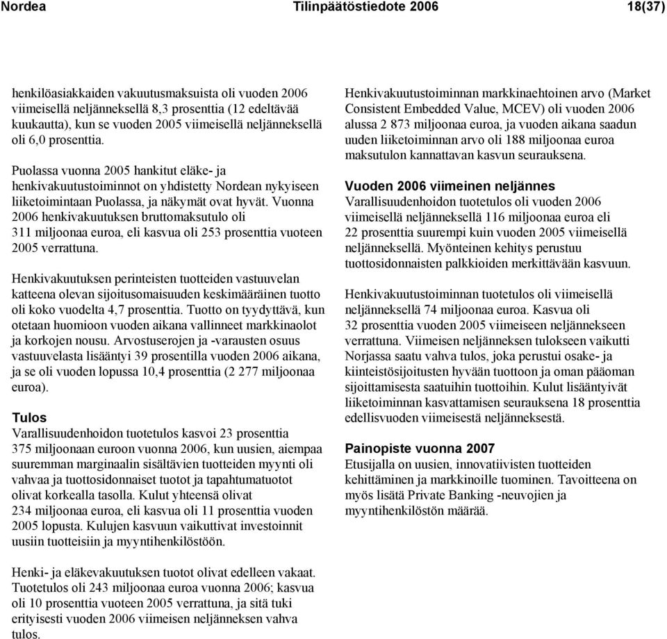 Vuonna 2006 henkivakuutuksen bruttomaksutulo oli 311 miljoonaa euroa, eli kasvua oli 253 prosenttia vuoteen 2005 verrattuna.