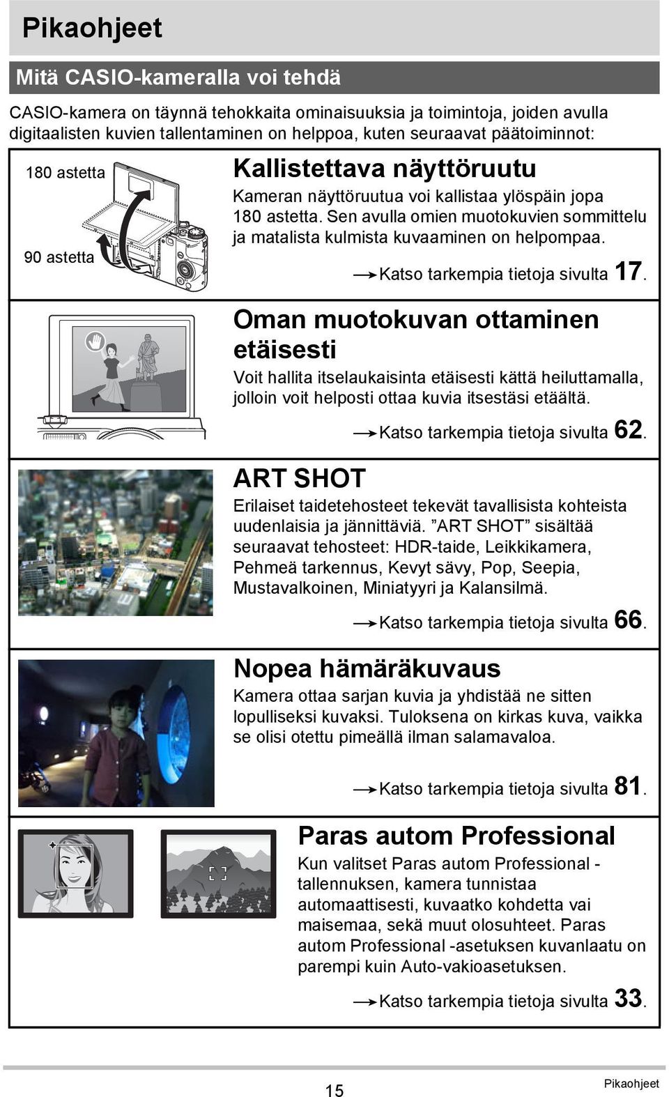 *Katso tarkempia tietoja sivulta 17. Oman muotokuvan ottaminen etäisesti Voit hallita itselaukaisinta etäisesti kättä heiluttamalla, jolloin voit helposti ottaa kuvia itsestäsi etäältä.