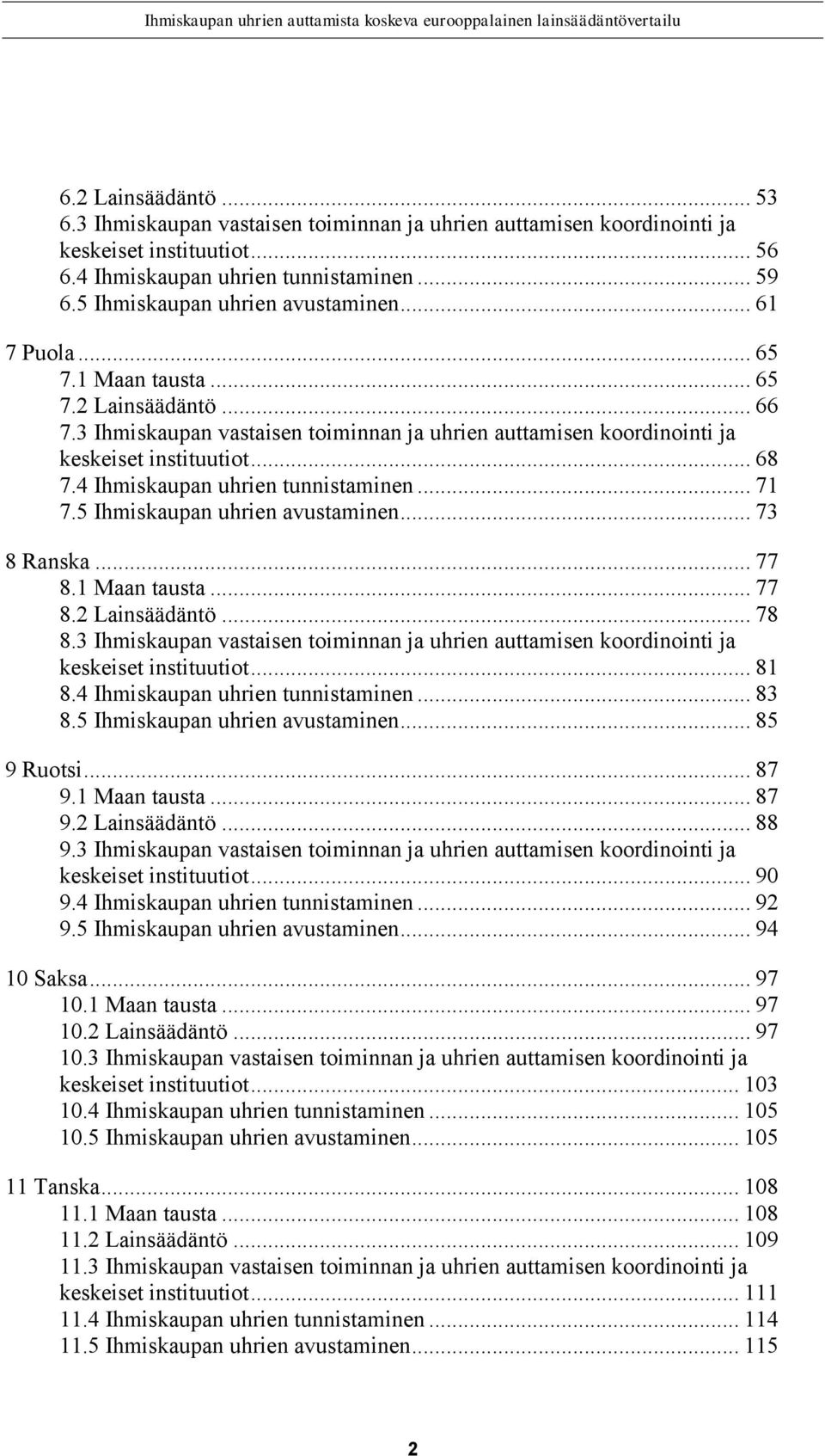 4 Ihmiskaupan uhrien tunnistaminen... 71 7.5 Ihmiskaupan uhrien avustaminen... 73 8 Ranska... 77 8.1 Maan tausta... 77 8.2 Lainsäädäntö... 78 8.