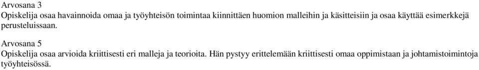 Arvosana 5 Opiskelija osaa arvioida kriittisesti eri malleja ja teorioita.