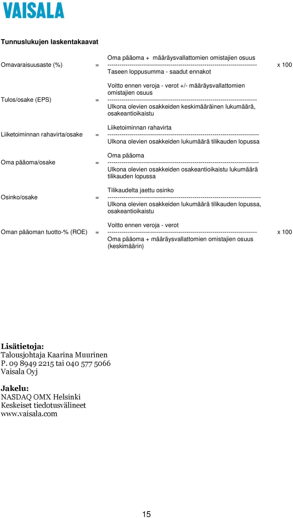 olevien osakkeiden keskimääräinen lukumäärä, osakeantioikaistu Liiketoiminnan rahavirta Liiketoiminnan rahavirta/osake = ---------------------------------------------------------------------------