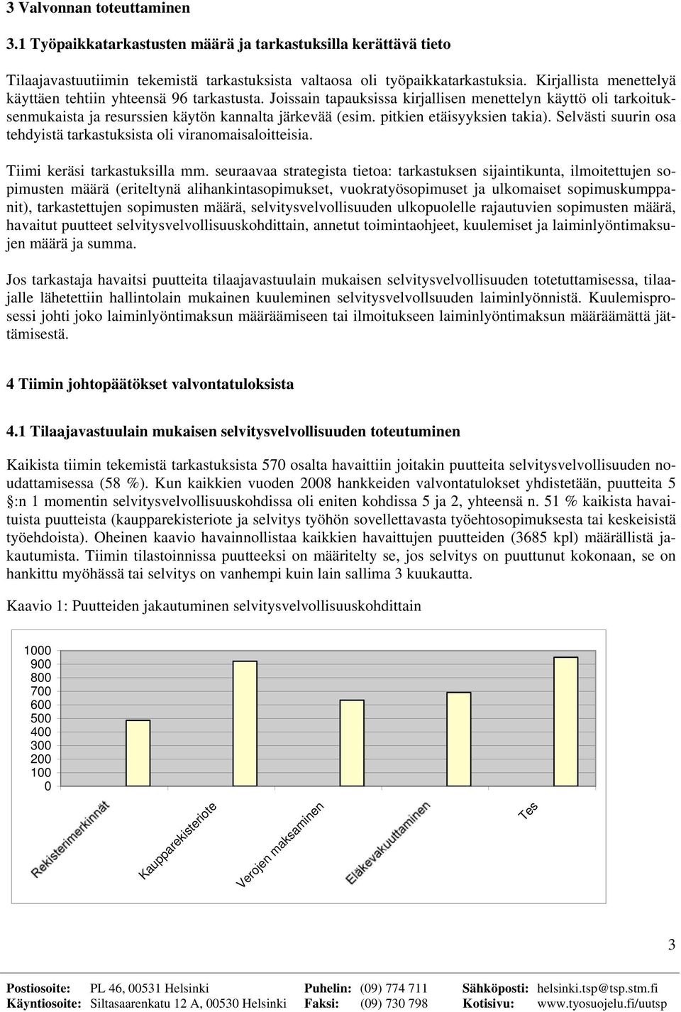 pitkien etäisyyksien takia). Selvästi suurin osa tehdyistä tarkastuksista oli viranomaisaloitteisia. Tiimi keräsi tarkastuksilla mm.