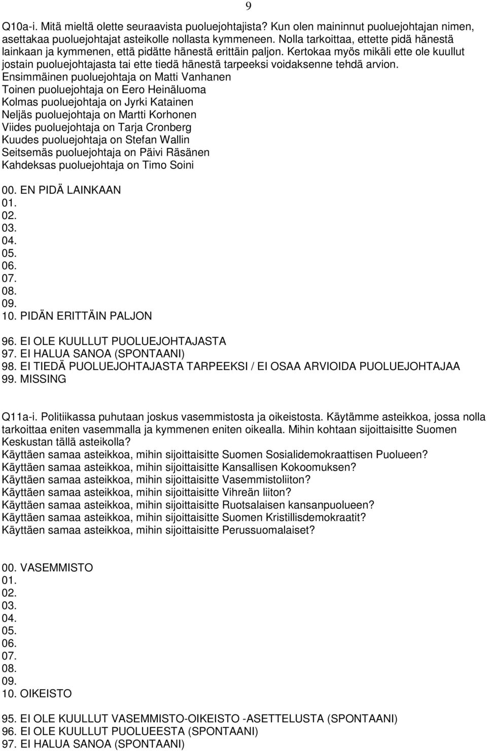 Kertokaa myös mikäli ette ole kuullut jostain puoluejohtajasta tai ette tiedä hänestä tarpeeksi voidaksenne tehdä arvion.