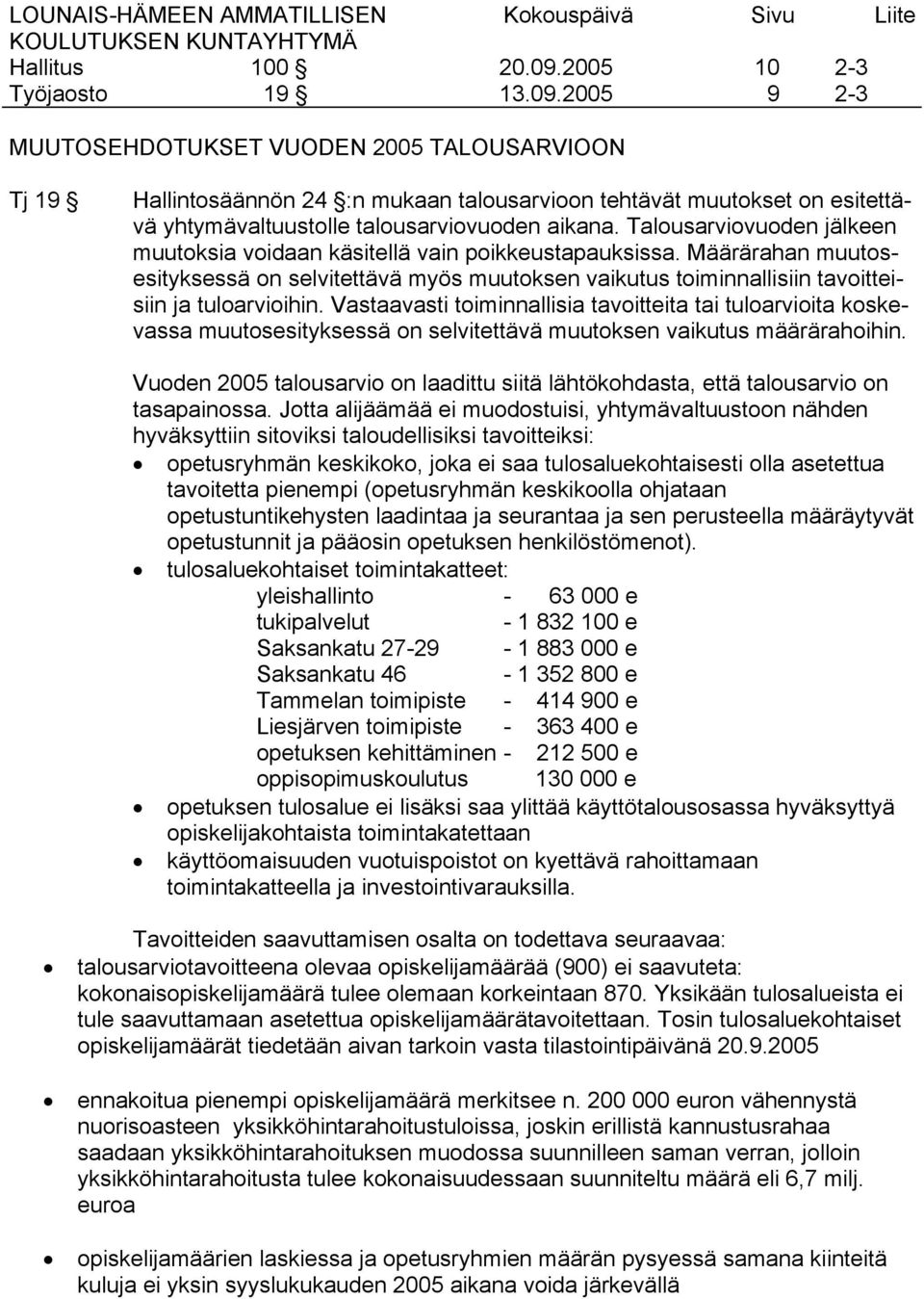 Vastaavasti toiminnallisia tavoitteita tai tuloarvioita koskevassa muutosesityksessä on selvitettävä muutoksen vaikutus määrärahoihin.