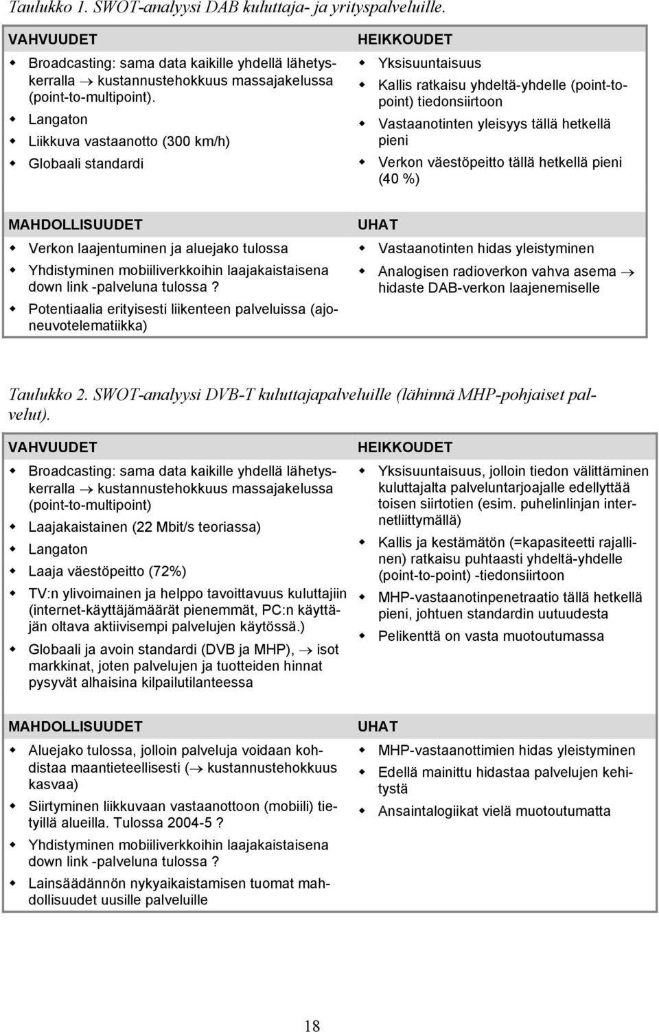 Verkon väestöpeitto tällä hetkellä pieni (40 %) MAHDOLLISUUDET Verkon laajentuminen ja aluejako tulossa Yhdistyminen mobiiliverkkoihin laajakaistaisena down link -palveluna tulossa?