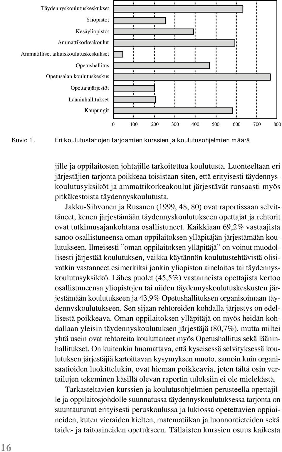 Luonteeltaan eri järjestäjien tarjonta poikkeaa toisistaan siten, että erityisesti täydennyskoulutusyksiköt ja ammattikorkeakoulut järjestävät runsaasti myös pitkäkestoista täydennyskoulutusta.