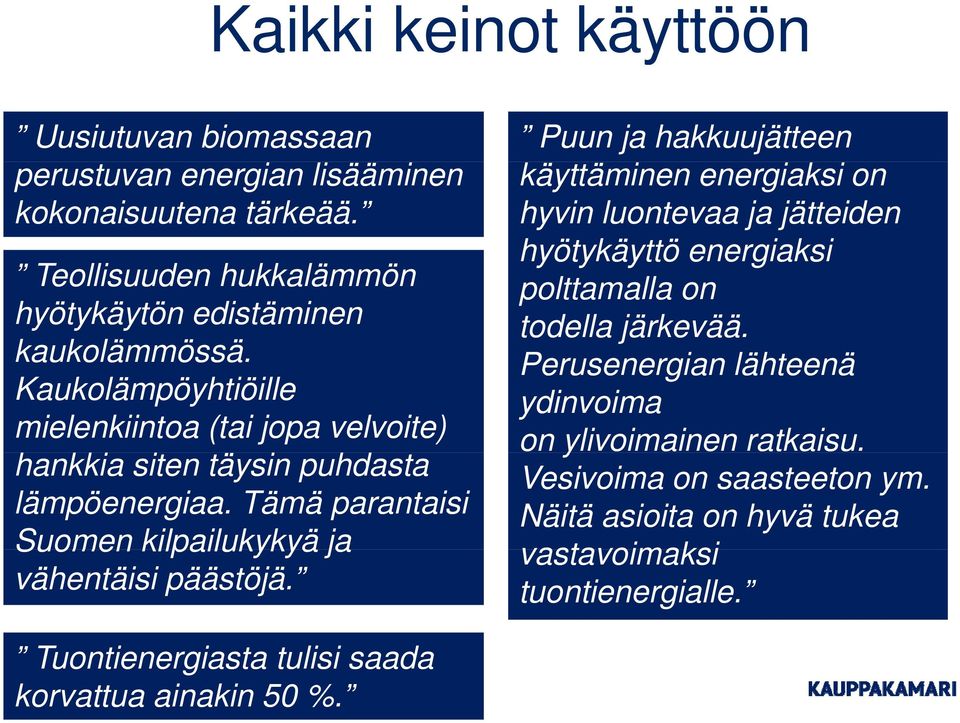 Perusenergian lähteenä ä Kaukolämpöyhtiöille ydinvoima mielenkiintoa (tai jopa velvoite) on ylivoimainen ratkaisu.