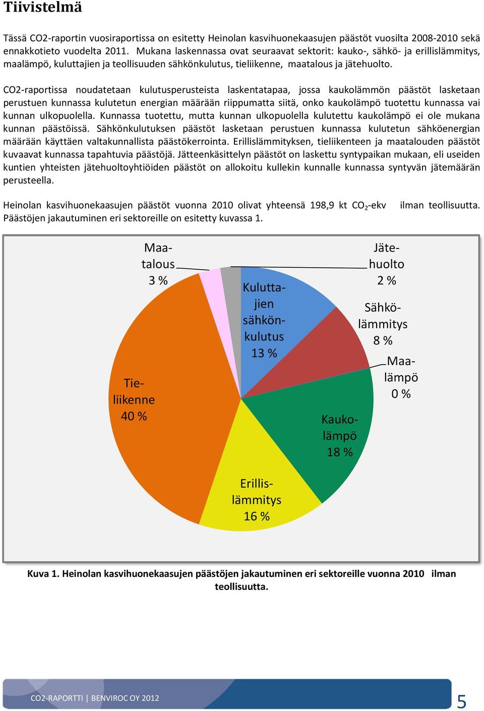 CO2-raportissa noudatetaan kulutusperusteista laskentatapaa, jossa kaukolämmön päästöt lasketaan perustuen kunnassa kulutetun energian määrään riippumatta siitä, onko kaukolämpö tuotettu kunnassa vai