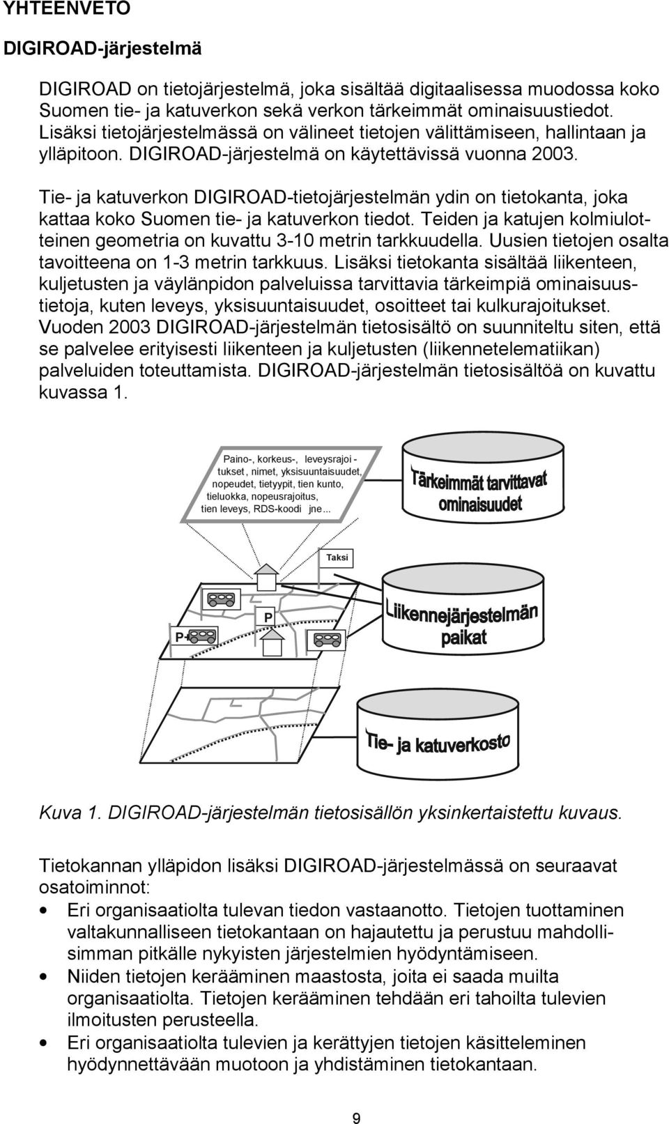 Tie- ja katuverkon DIGIROAD-tietojärjestelmän ydin on tietokanta, joka kattaa koko Suomen tie- ja katuverkon tiedot. Teiden ja katujen kolmiulotteinen geometria on kuvattu 3-10 metrin tarkkuudella.