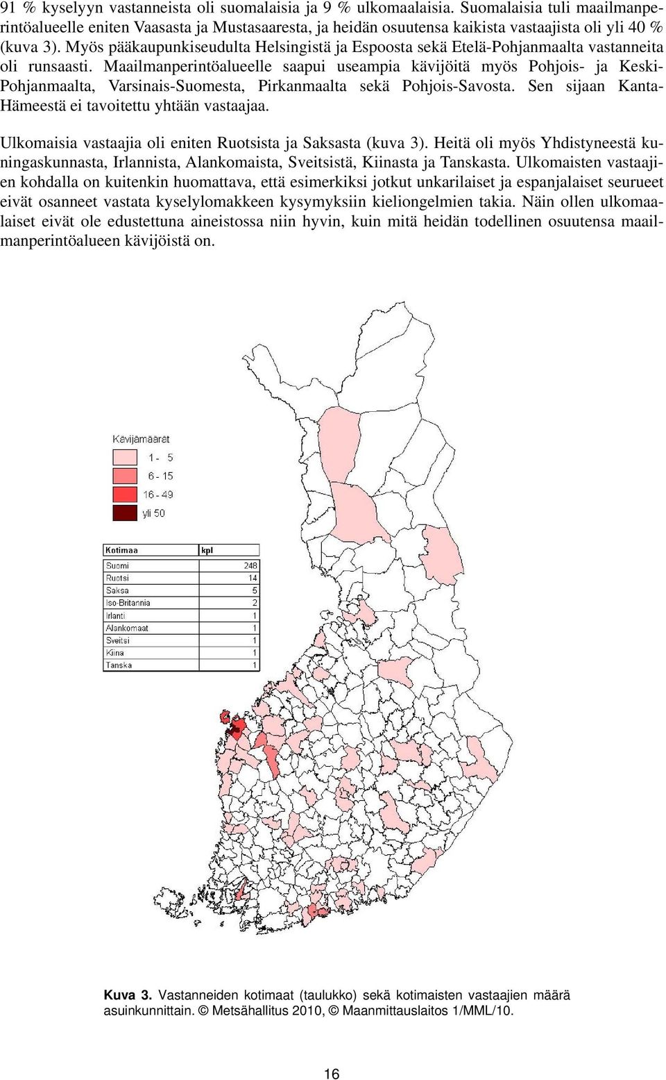 Myös pääkaupunkiseudulta Helsingistä ja Espoosta sekä Etelä-Pohjanmaalta vastanneita oli runsaasti.
