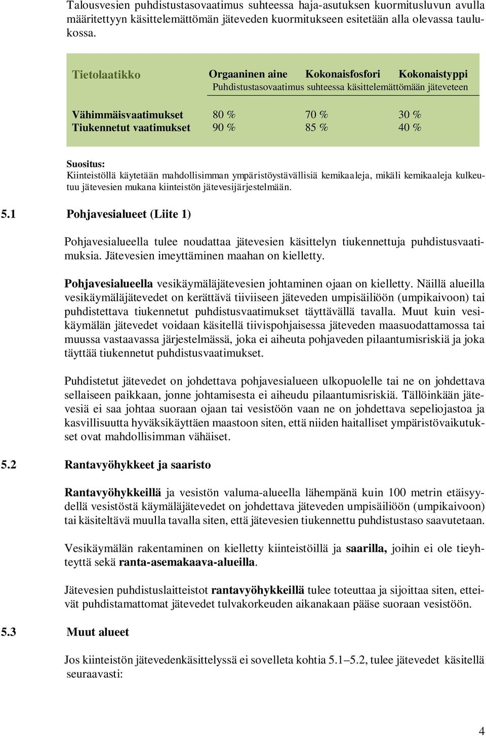 Suositus: Kiinteistöllä käytetään mahdollisimman ympäristöystävällisiä kemikaaleja, mikäli kemikaaleja kulkeutuu jätevesien mukana kiinteistön jätevesijärjestelmään. 5.