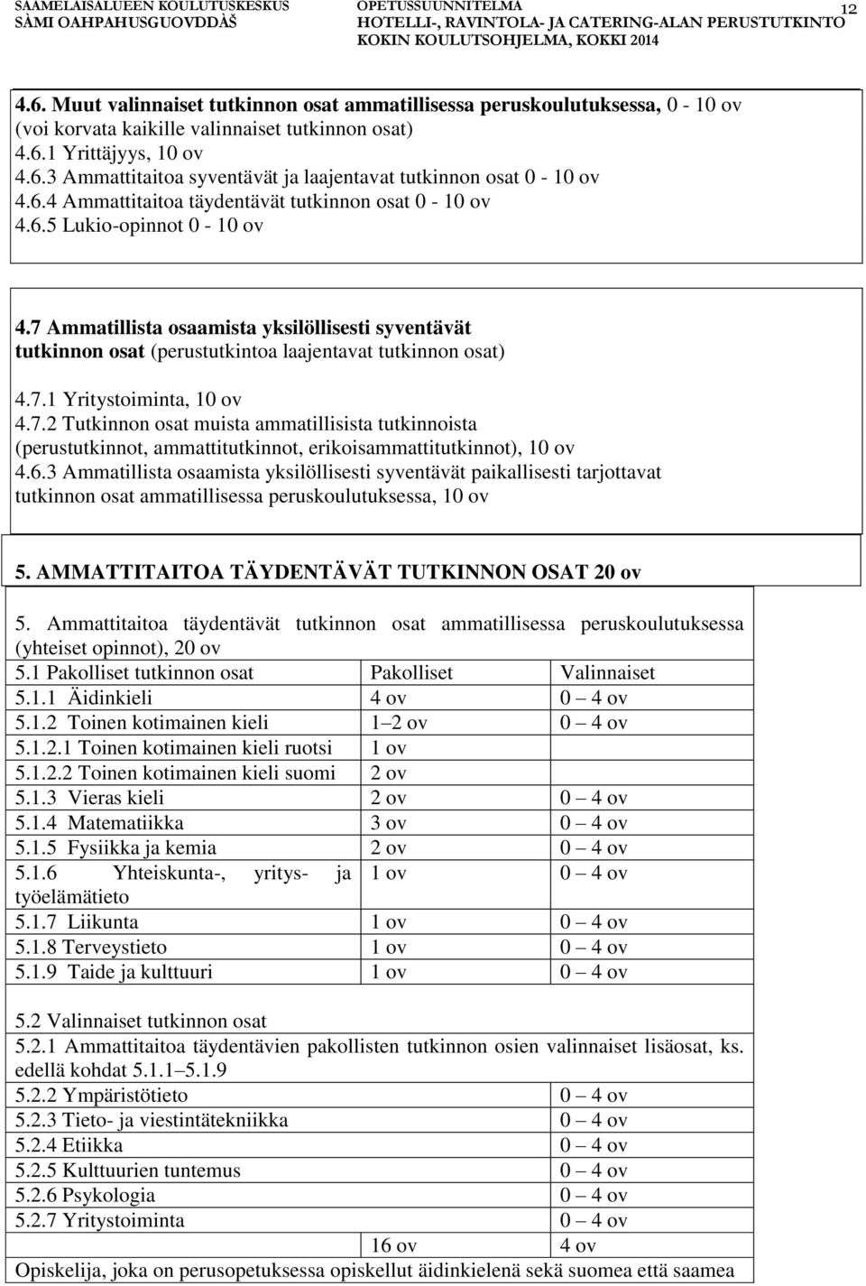 7.2 Tutkinnon osat muista ammatillisista tutkinnoista (perustutkinnot, ammattitutkinnot, erikoisammattitutkinnot), 10 ov 4.6.