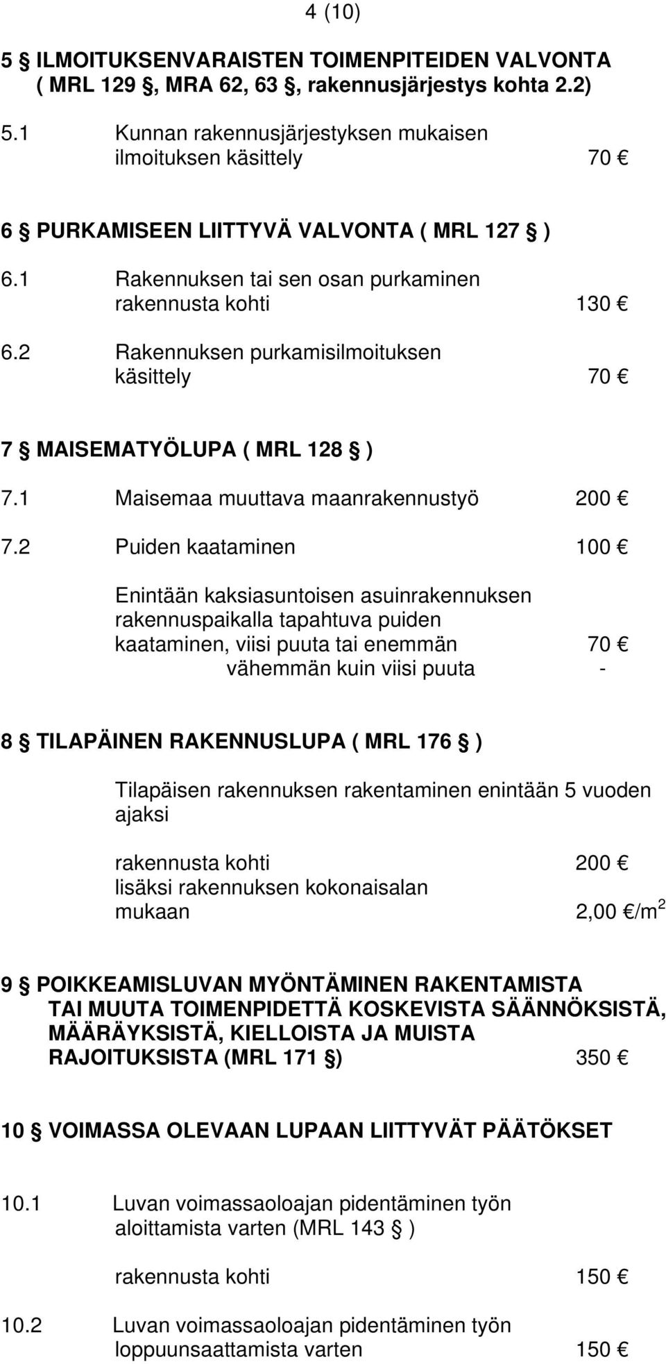 2 Rakennuksen purkamisilmoituksen käsittely 70 7 MAISEMATYÖLUPA ( MRL 128 ) 7.1 Maisemaa muuttava maanrakennustyö 200 7.