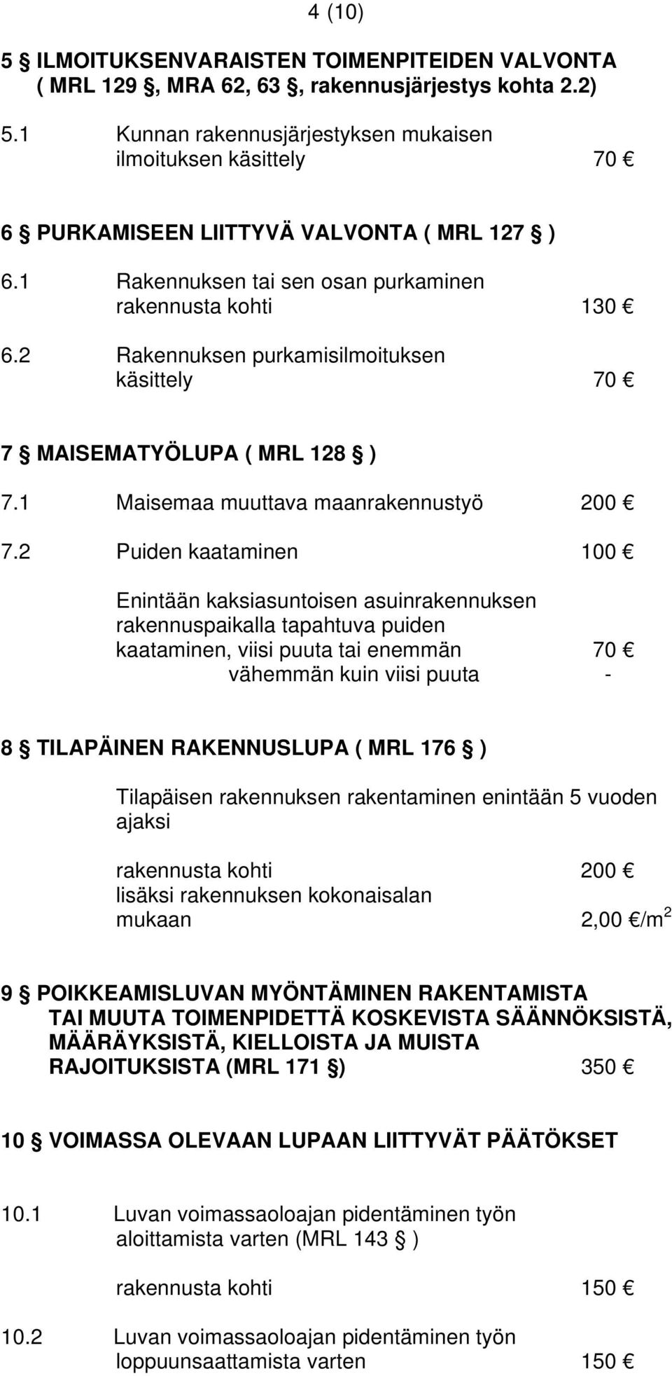 2 Rakennuksen purkamisilmoituksen käsittely 70 7 MAISEMATYÖLUPA ( MRL 128 ) 7.1 Maisemaa muuttava maanrakennustyö 200 7.