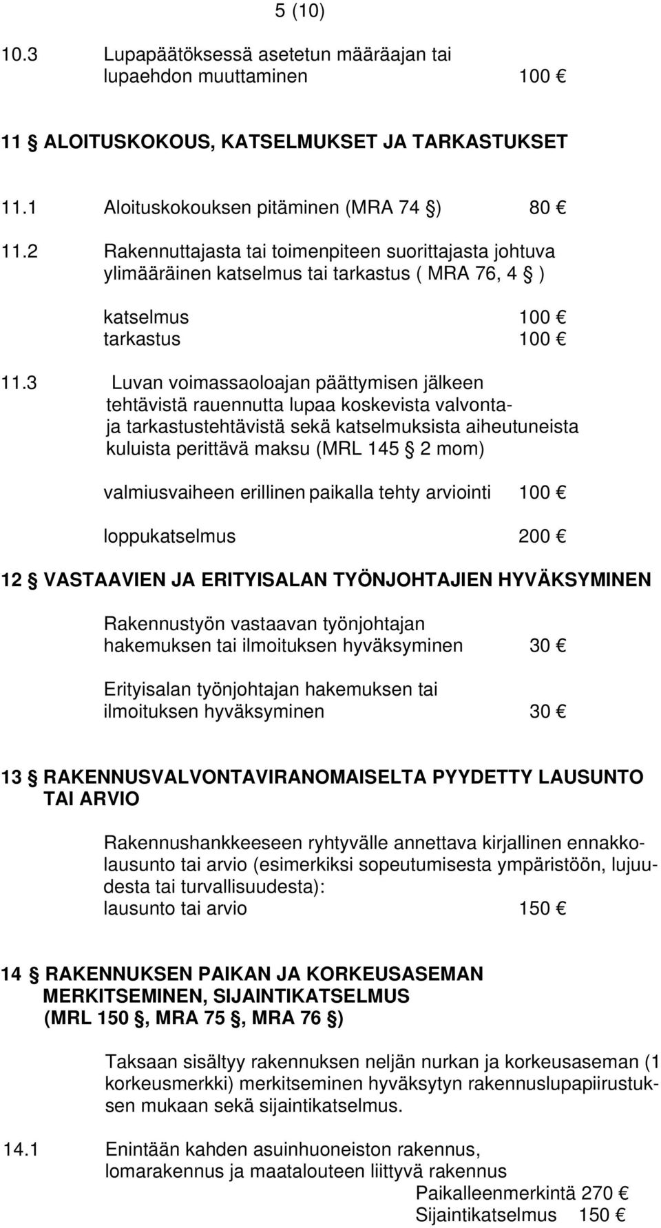 3 Luvan voimassaoloajan päättymisen jälkeen tehtävistä rauennutta lupaa koskevista valvontaja tarkastustehtävistä sekä katselmuksista aiheutuneista kuluista perittävä maksu (MRL 145 2 mom)