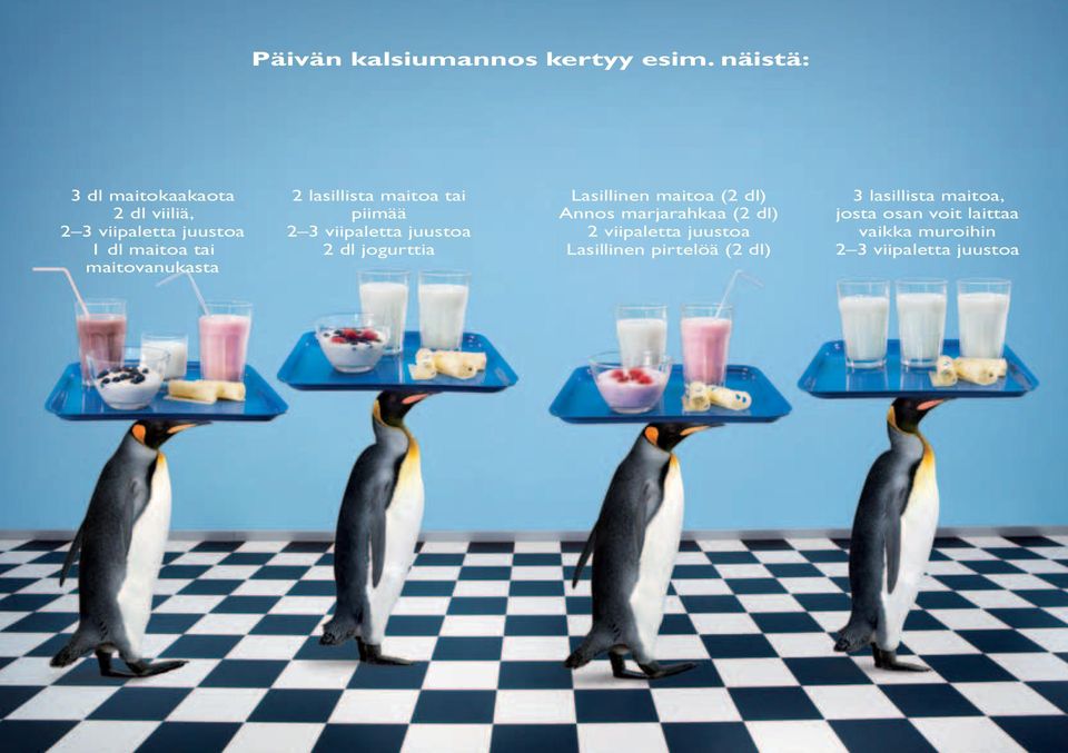 2 lasillista maitoa tai piimää 2 3 viipaletta juustoa 2 dl jogurttia Lasillinen maitoa (2 dl)