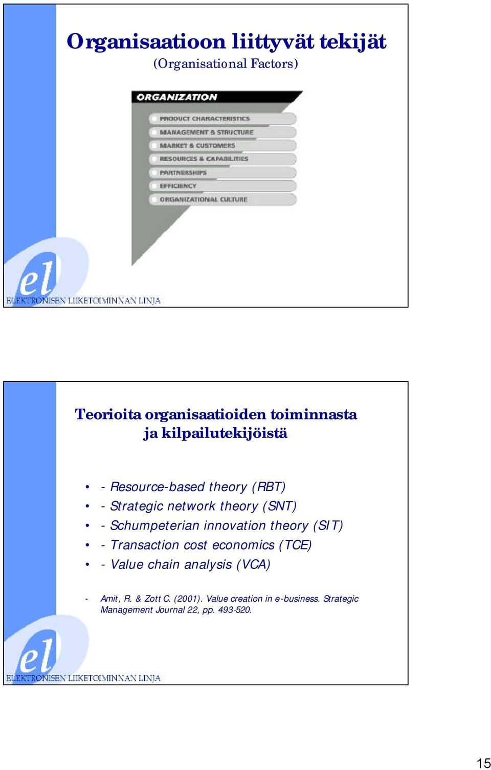 Schumpeterian innovation theory (SIT) - Transaction cost economics (TCE) - Value chain analysis
