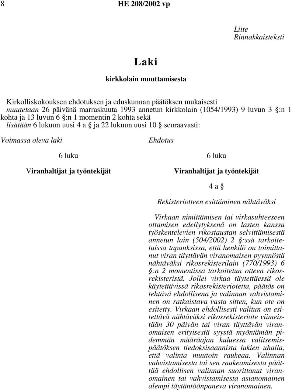 ja työntekijät 4a Rekisteriotteen esittäminen nähtäväksi Virkaan nimittämisen tai virkasuhteeseen ottamisen edellytyksenä on lasten kanssa työskentelevien rikostaustan selvittämisestä annetun lain