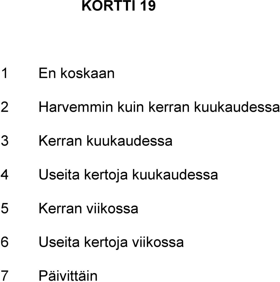 Useita kertoja kuukaudessa 5 Kerran