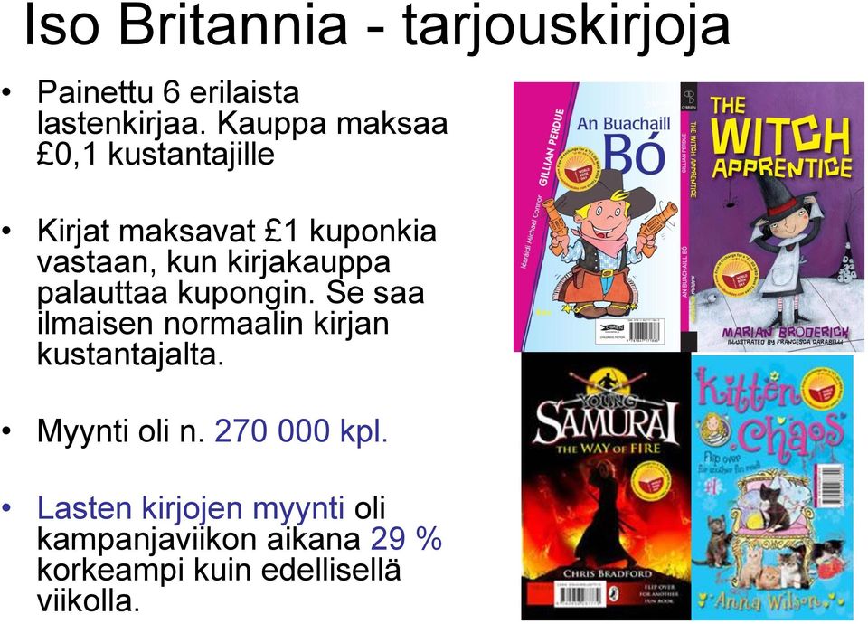 palauttaa kupongin. Se saa ilmaisen normaalin kirjan kustantajalta. Myynti oli n.