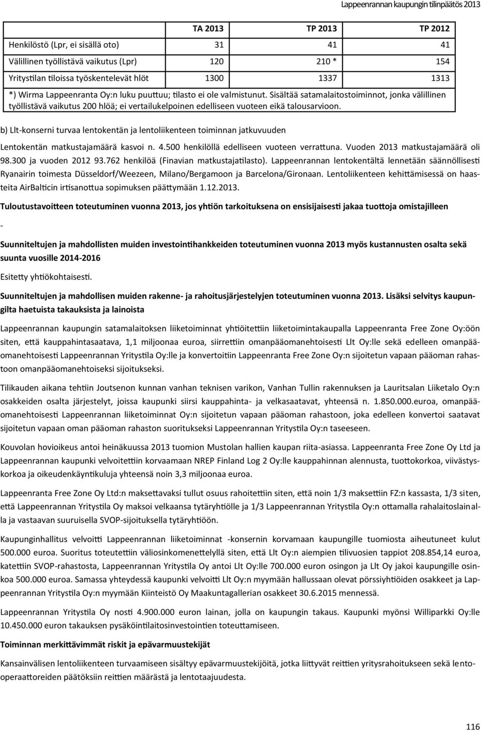 b) Llt-konserni turvaa lentokentän ja lentoliikenteen toiminnan jatkuvuuden Lentokentän matkustajamäärä kasvoi n. 4.500 henkilöllä edelliseen vuoteen verrattuna. Vuoden 2013 matkustajamäärä oli 98.