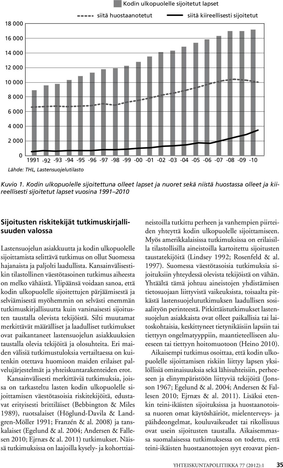 Kodin ulkopuolelle sijoitettuna olleet lapset ja nuoret sekä niistä huostassa olleet ja kiireellisesti sijoitetut lapset vuosina 1991 2010 Sijoitusten riskitekijät tutkimuskirjallisuuden valossa