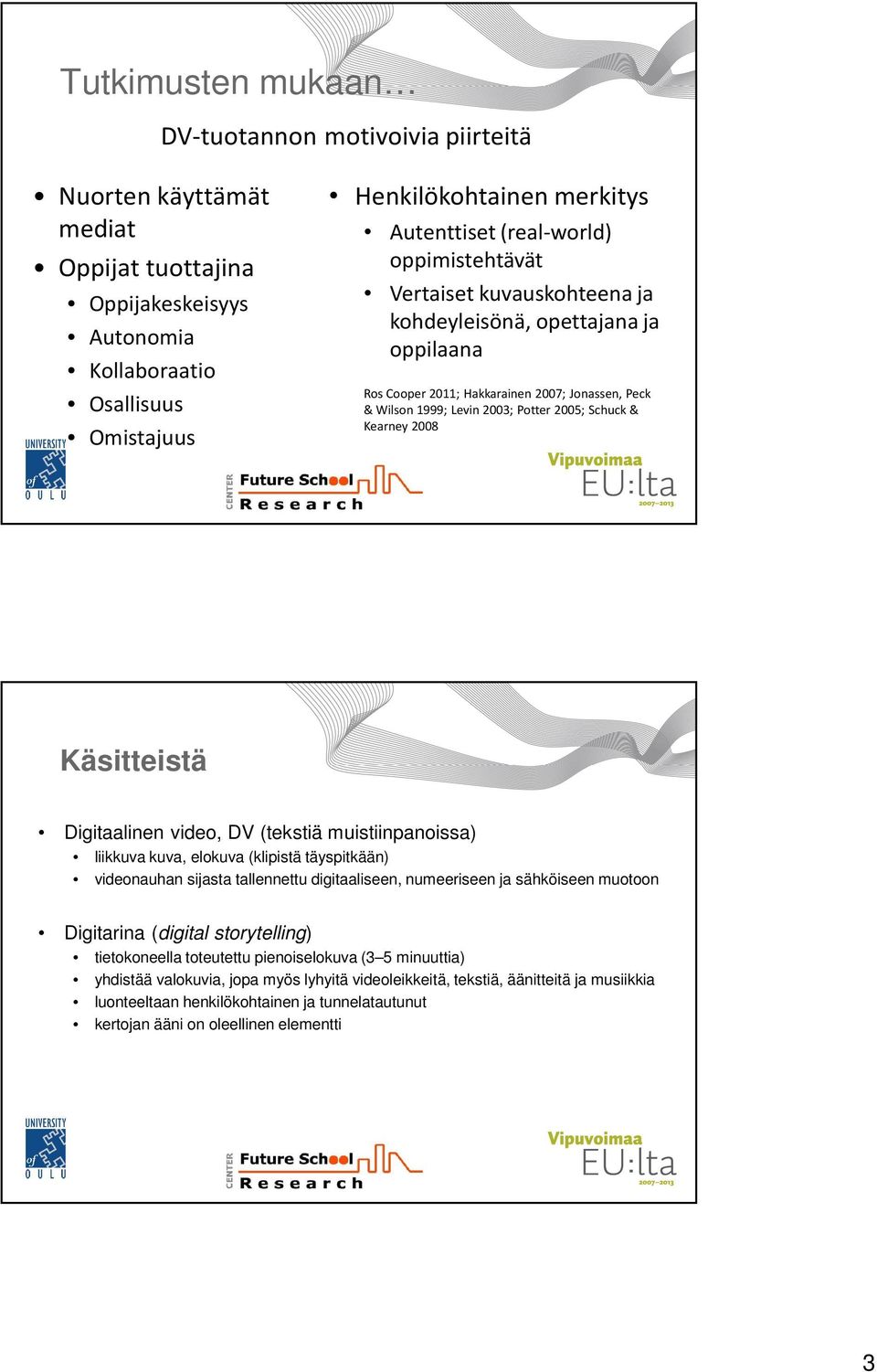 Kearney 2008 Käsitteistä Digitaalinen video, DV (tekstiä muistiinpanoissa) liikkuva kuva, elokuva (klipistä täyspitkään) videonauhan sijasta tallennettu digitaaliseen, numeeriseen ja sähköiseen