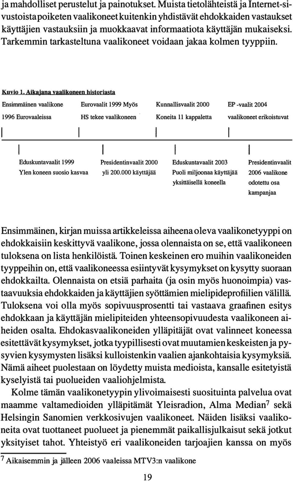 Tarkemmin tarkasteltuna vaalikoneet voidaan jakaa kolmen tyyppiin. Kuvio J.