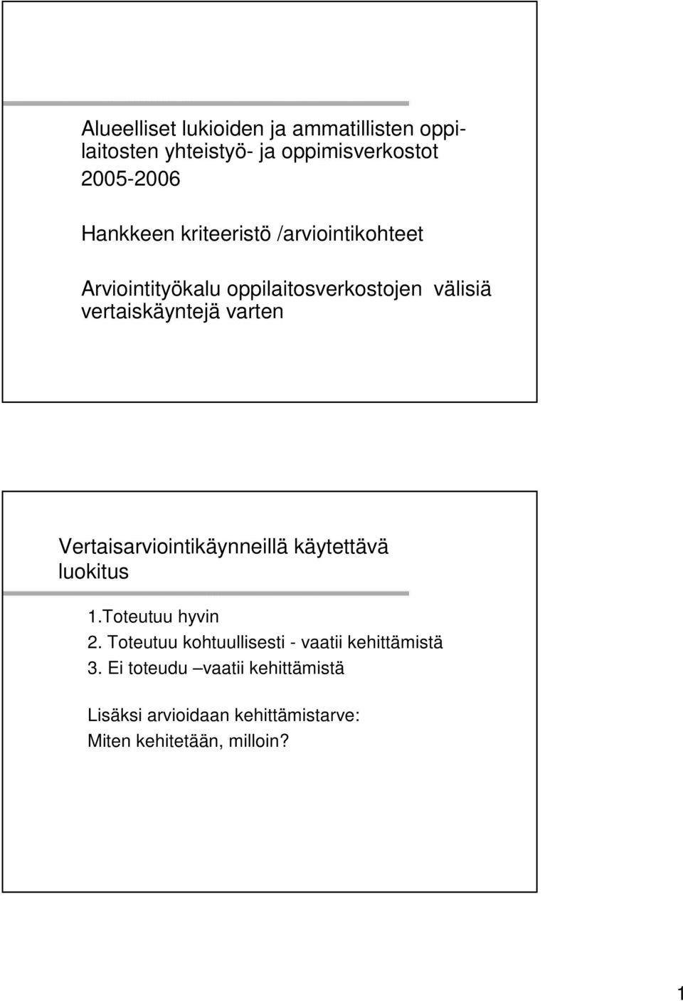 Vertaisarviointikäynneillä käytettävä luokitus 1.Toteutuu hyvin 2.