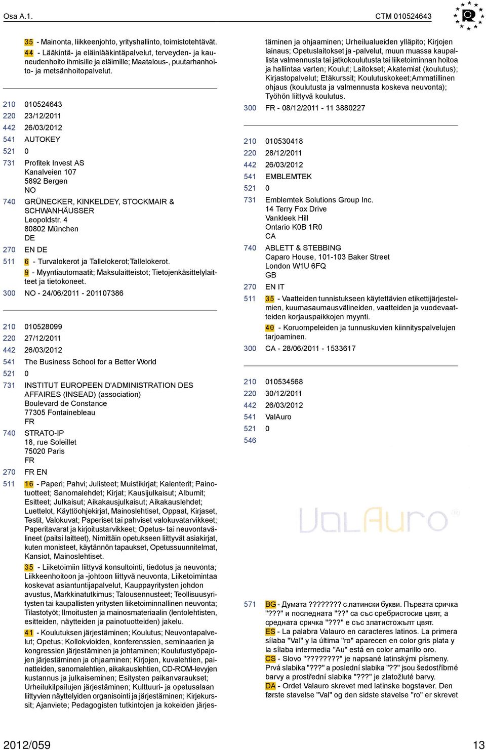 1524643 23/12/211 AUTOKEY Profitek Invest AS Kanalveien 17 5892 Bergen NO GRÜNECKER, KINKELY, STOCKMAIR & SCHWANHÄUSSER Leopoldstr. 4 882 München EN 6 - Turvalokerot ja Tallelokerot;Tallelokerot.