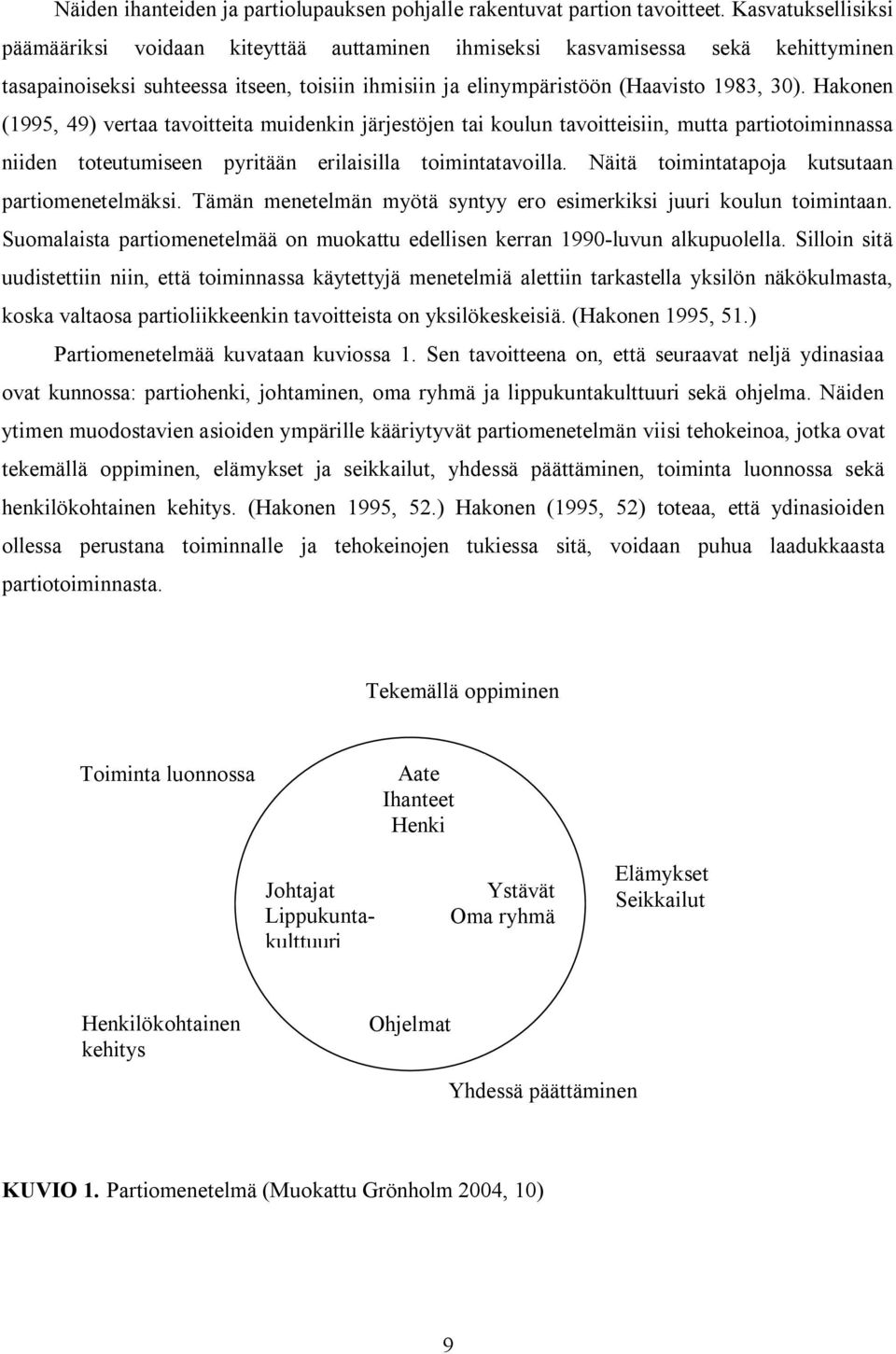 Hakonen (1995, 49) vertaa tavoitteita muidenkin järjestöjen tai koulun tavoitteisiin, mutta partiotoiminnassa niiden toteutumiseen pyritään erilaisilla toimintatavoilla.