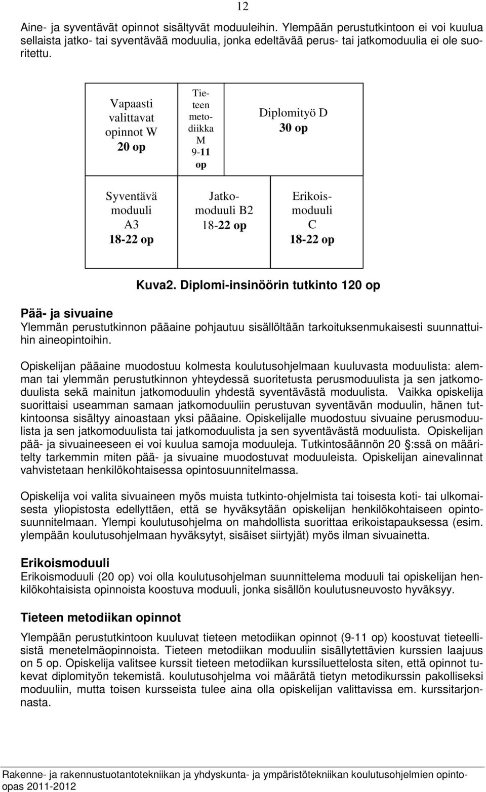 Tieteen metodiikan moduuliin sisällytettävien kurssien laajuus on 5 op. Opiskelija valitsee kurssit tieteen metodiikan kurssiluettelosta siten, että opinnot tukevat diplomityön tekemistä.