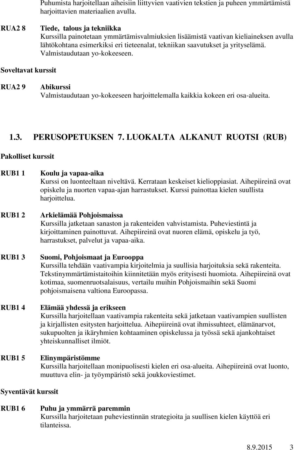 Valmistaudutaan yo-kokeeseen. RUA2 9 Valmistaudutaan yo-kokeeseen harjoittelemalla kaikkia kokeen eri osa-alueita. 1.3. PERUSOPETUKSEN 7.