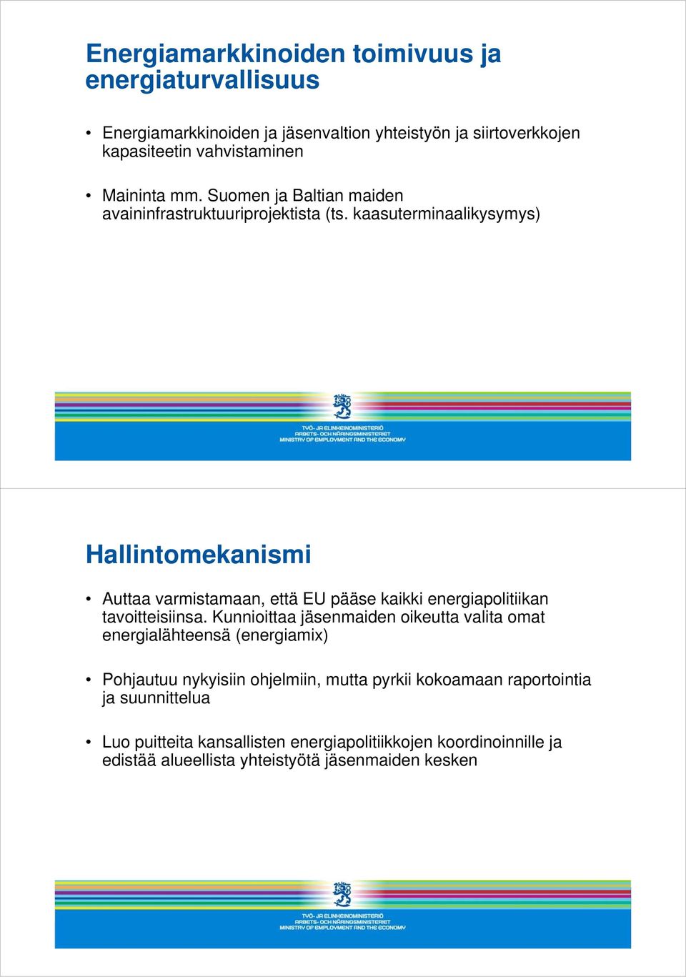 kaasuterminaalikysymys) Hallintomekanismi Auttaa varmistamaan, että EU pääse kaikki energiapolitiikan tavoitteisiinsa.