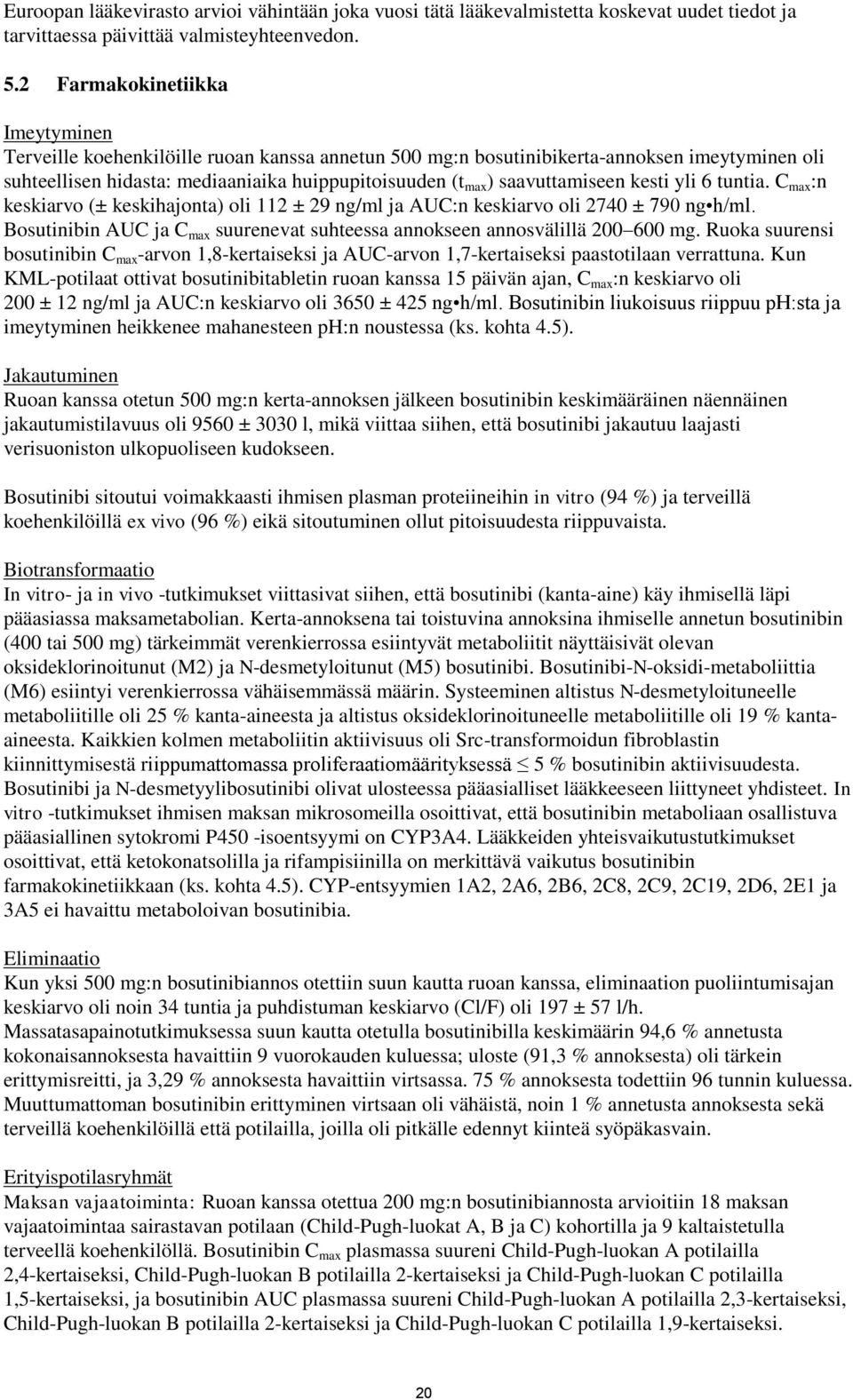 saavuttamiseen kesti yli 6 tuntia. C max :n keskiarvo (± keskihajonta) oli 112 ± 29 ng/ml ja AUC:n keskiarvo oli 2740 ± 790 ng h/ml.