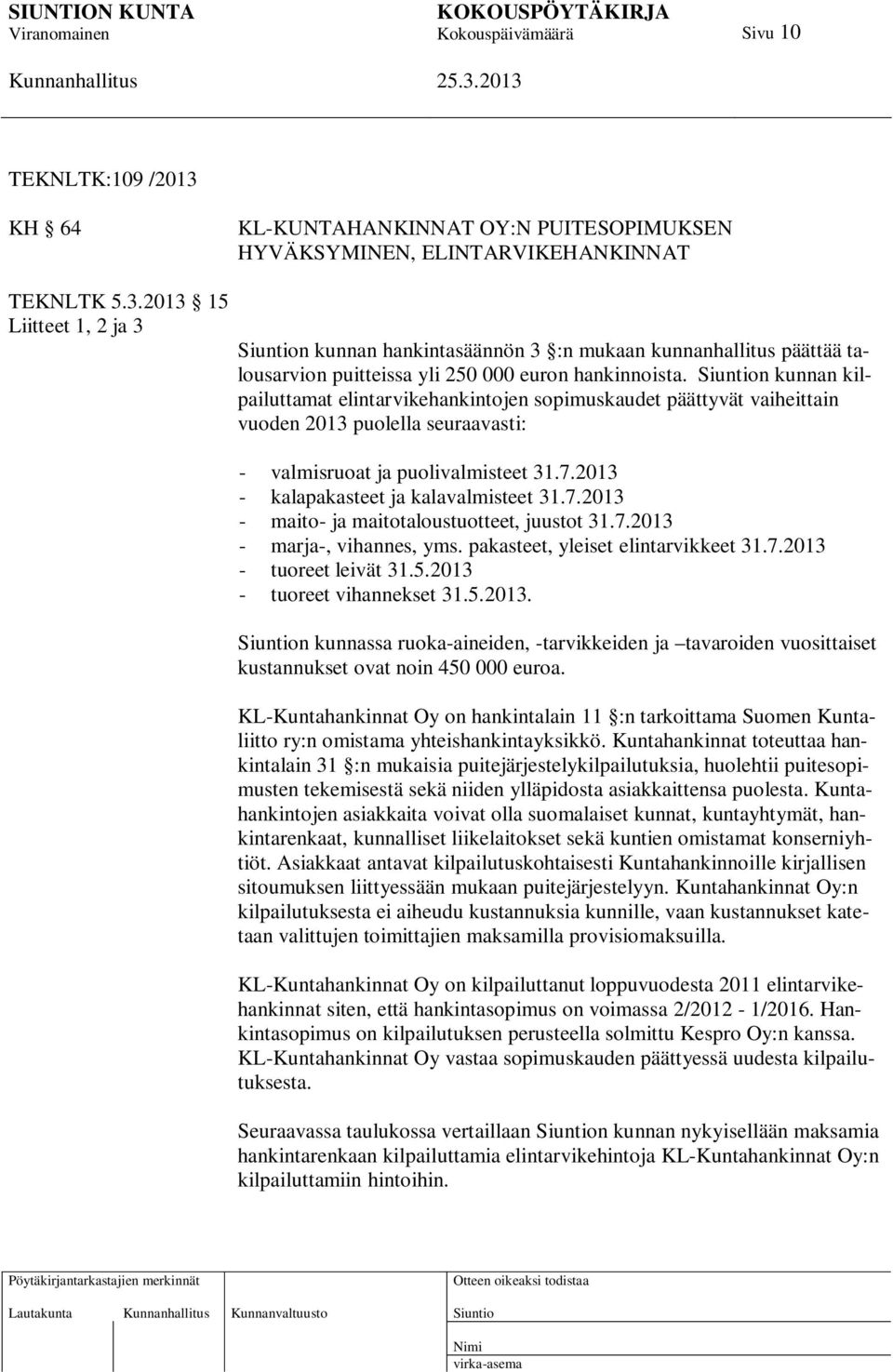 2013 - kalapakasteet ja kalavalmisteet 31.7.2013 - maito- ja maitotaloustuotteet, juustot 31.7.2013 - marja-, vihannes, yms. pakasteet, yleiset elintarvikkeet 31.7.2013 - tuoreet leivät 31.5.