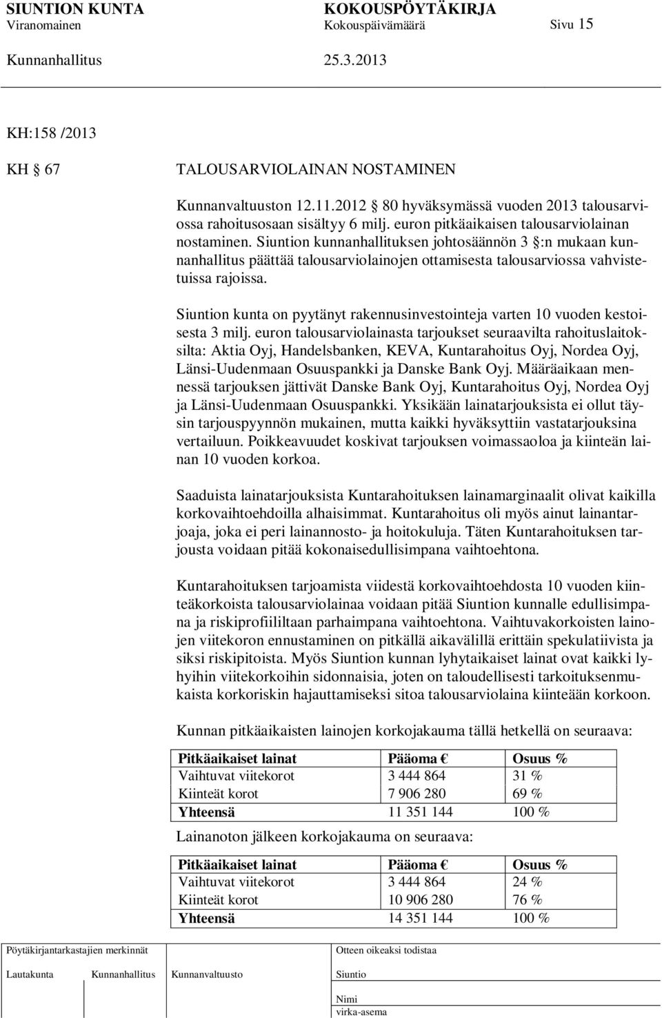 n kunta on pyytänyt rakennusinvestointeja varten 10 vuoden kestoisesta 3 milj.