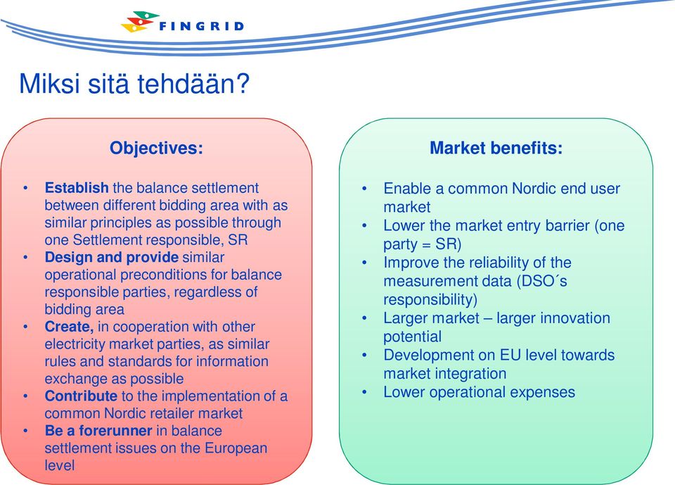 preconditions for balance responsible parties, regardless of bidding area Create, in cooperation with other electricity market parties, as similar rules and standards for information exchange as