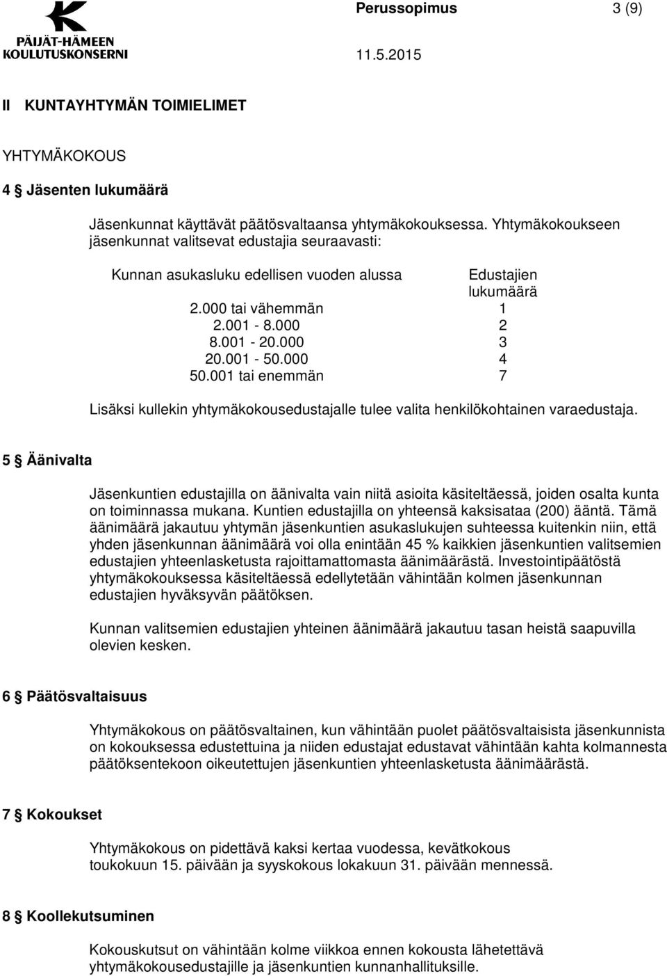 001 tai enemmän 7 Lisäksi kullekin yhtymäkokousedustajalle tulee valita henkilökohtainen varaedustaja.