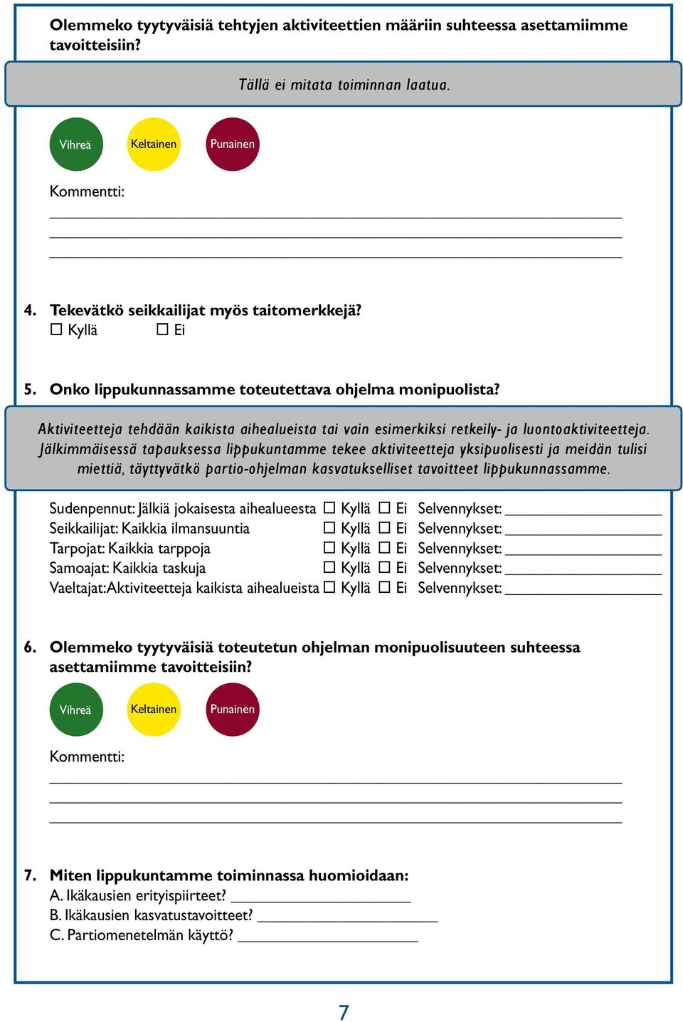 Jälkimmäisessä tapauksessa lippukuntamme tekee aktiviteetteja yksipuolisesti ja meidän tulisi miettiä, täyttyvätkö partio-ohjelman kasvatukselliset tavoitteet lippukunnassamme.