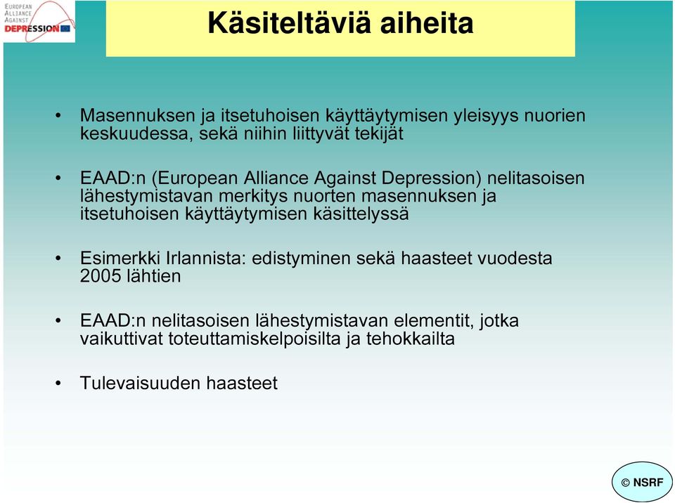 itsetuhoisen käyttäytymisen käsittelyssä Esimerkki Irlannista: edistyminen sekä haasteet vuodesta 2005 lähtien