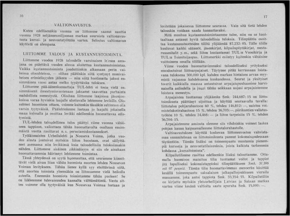 Liittomme vuoden 1928 taloudelle varsinaisen le:man antajana on pidettävä vuoden alussa aloitettua kustannustoimintaa.