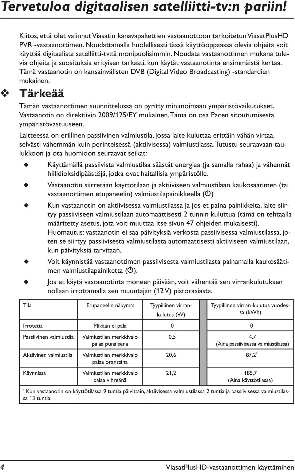 Noudata vastaanottimen mukana tulevia ohjeita ja suosituksia erityisen tarkasti, kun käytät vastaanotinta ensimmäistä kertaa.