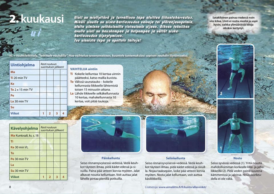 Uinti ei rasita niveliä ja sopii hyvin, vaikka ylimääräisiä kiloja olisikin kertynyt. VL = vauhtileikittely, leikittele vauhdilla.