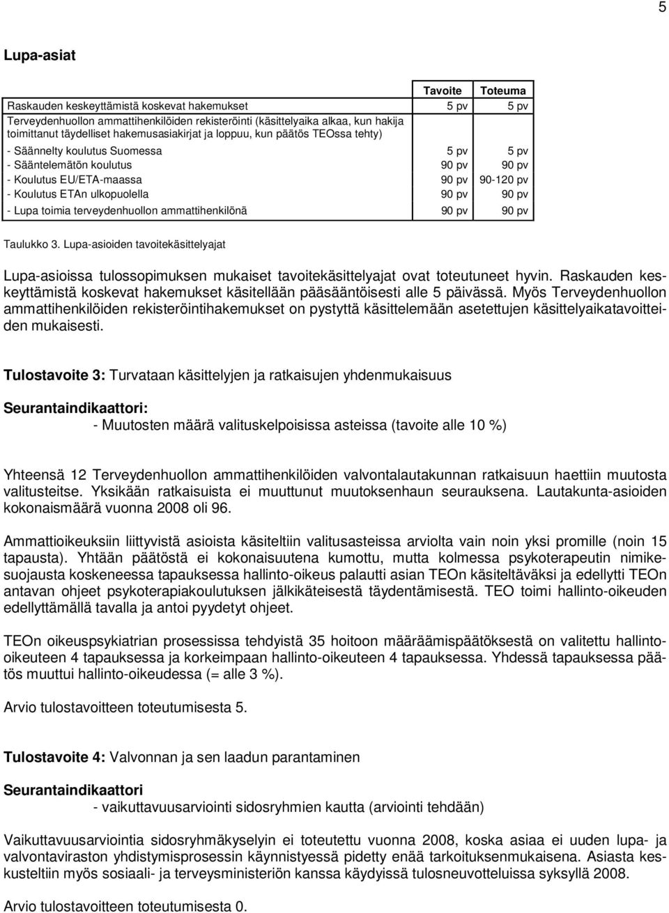 ulkopuolella 90 pv 90 pv - Lupa toimia terveydenhuollon ammattihenkilönä 90 pv 90 pv Taulukko 3.