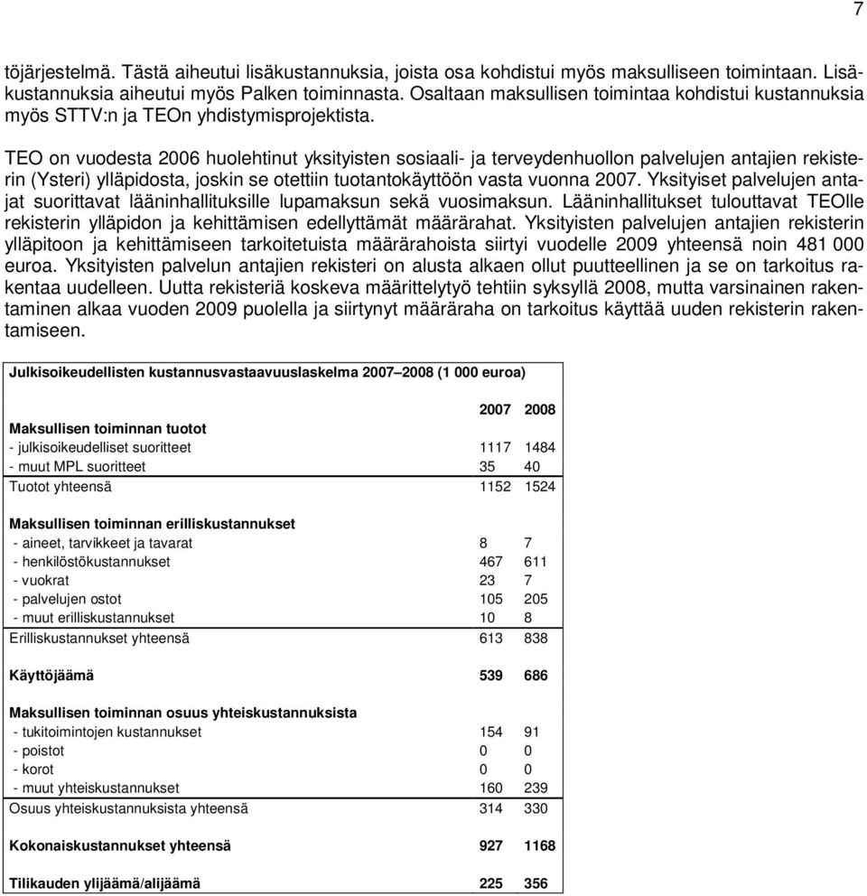 TEO on vuodesta 2006 huolehtinut yksityisten sosiaali- ja terveydenhuollon palvelujen antajien rekisterin (Ysteri) ylläpidosta, joskin se otettiin tuotantokäyttöön vasta vuonna 2007.